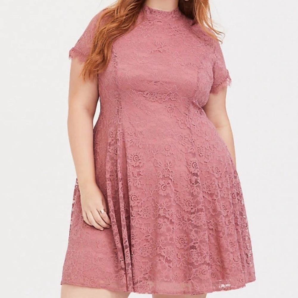 Torrid Dresses Rose Pink Lace High Neck Trapeze 4x ( size 26)